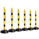 Amylove Plastic Stanchion Post Set, Traffic Warning Line Stanchion Crowd Control Safety Barriers Driveway Barrier with 5 Chains and 10 S Hooks for Outdoor Indoor Parking(Yellow Black,6 Pcs)
