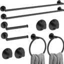 Matte Black Bathroom Accessories Set, 10 Pieces Bathroom Hardware Set, 24 Inch Stainless Steel Bath Towel Bar Set, Towel Racks for Bathroom, Robe Towel Hooks, Toilet Paper Holder Wall Mounted
