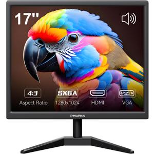 17 Inch Computer Monitor, 4:3 1280x1024 Small Desktop Square Monitor with VGA HDMI, VESA Wall Mountable, Built-in Speakers for Office POS Raspberry Pi Industrial