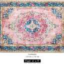 Area Rug 6x9 for Living Room Pink Boho Rug Vintage Rug Non-Slip Washable Low Pile Foldable Large Rugs for Bedroom Dining Room Indoor Floor Carpet