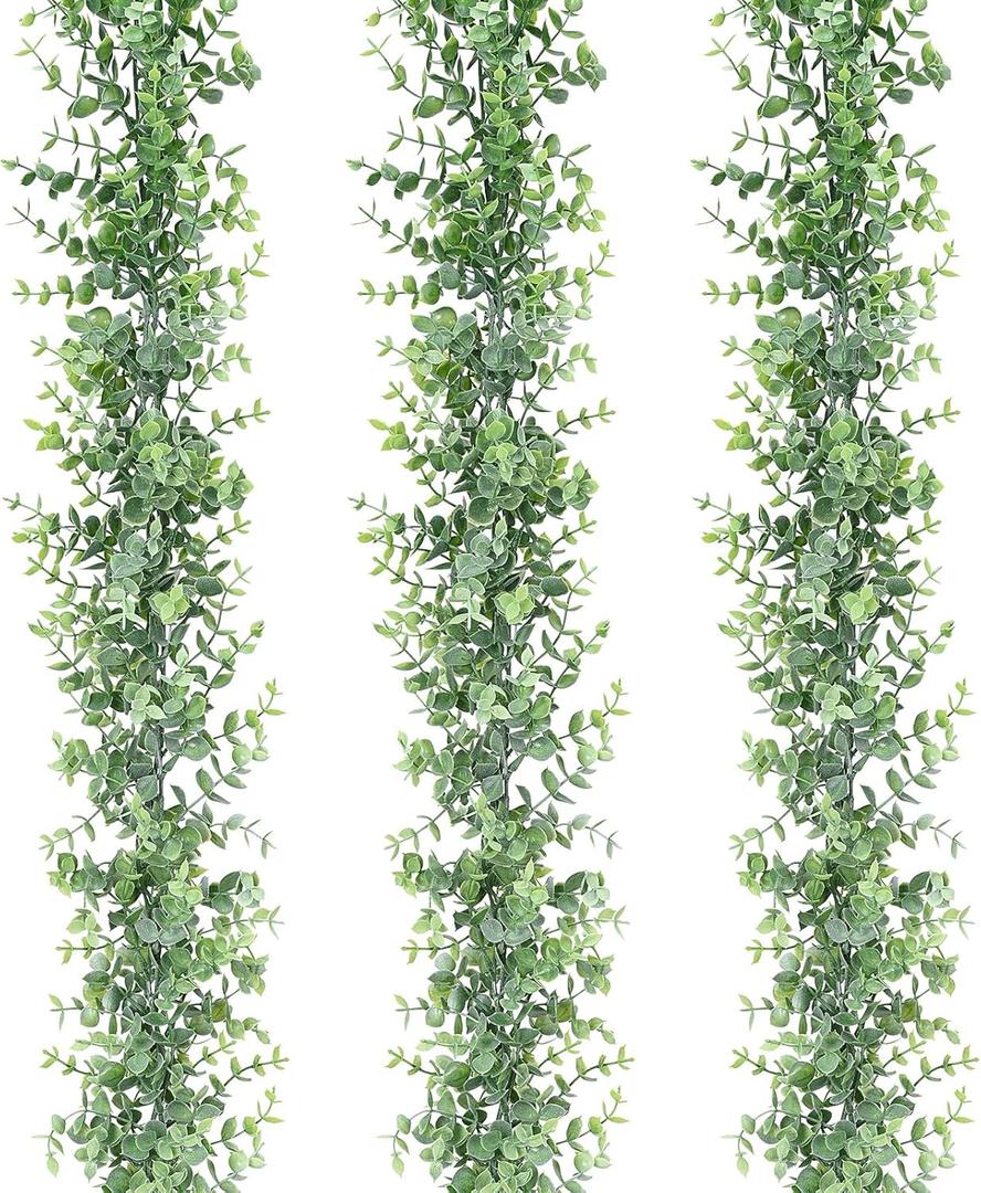 Dolicer 3 Pack Artificial Eucalyptus Garland, 6Ft/Pcs Greenery Garland Faux Vines Garlands Plant Artificial Hanging Eucalyptus Leaves Green Garlands Decor for Bedroom Wedding Arch Wall Party Table