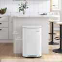SONGMICS 13 Gallon (50 L) Trash Can, Stainless Steel Kitchen Garbage Can, Recycling or Waste Bin, Soft Close, Step-On Pedal, Removable Inner Bucket, White ULTB050W01