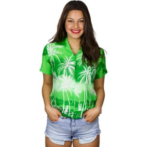 Women's Blouse-Shirt Short-Sleeve Casual-Button-Down Short-Sleeve Hawaii-Shirt Sunset Ocean-Time (XX-Large, Blouse-jk-beach-design-negative-green)