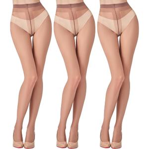 3 Pairs Sheer Pantyhose for Women T-Crotch Tights 20D Ultra Thin High Waist Stockings, Small