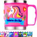 F-32 12 Oz Kids Stainless Steel Unicorn Pink 3D Mug with 2 Pack Slider Closure Lids - Eco-Friendly - BPA Free Signature Collection (Unicorn Pink)