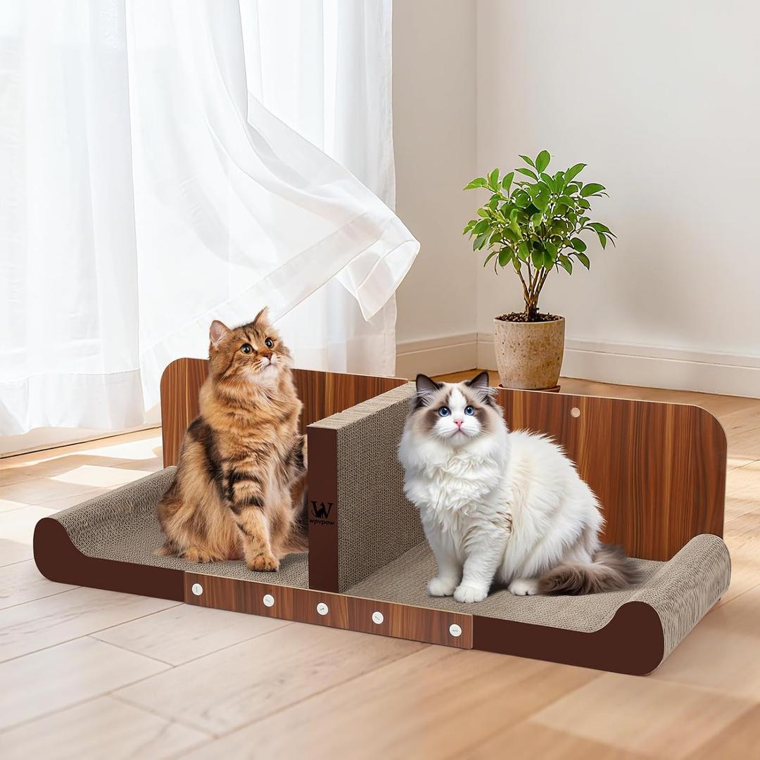 34 Inch Cat Scratcher Bed, Upgraded Cardboard Scratching Pad, Extra Large Cat Scratchers for Indoor Cats, Convertible Vertical Cat Scratching Board Furniture Protector (Red Brown)