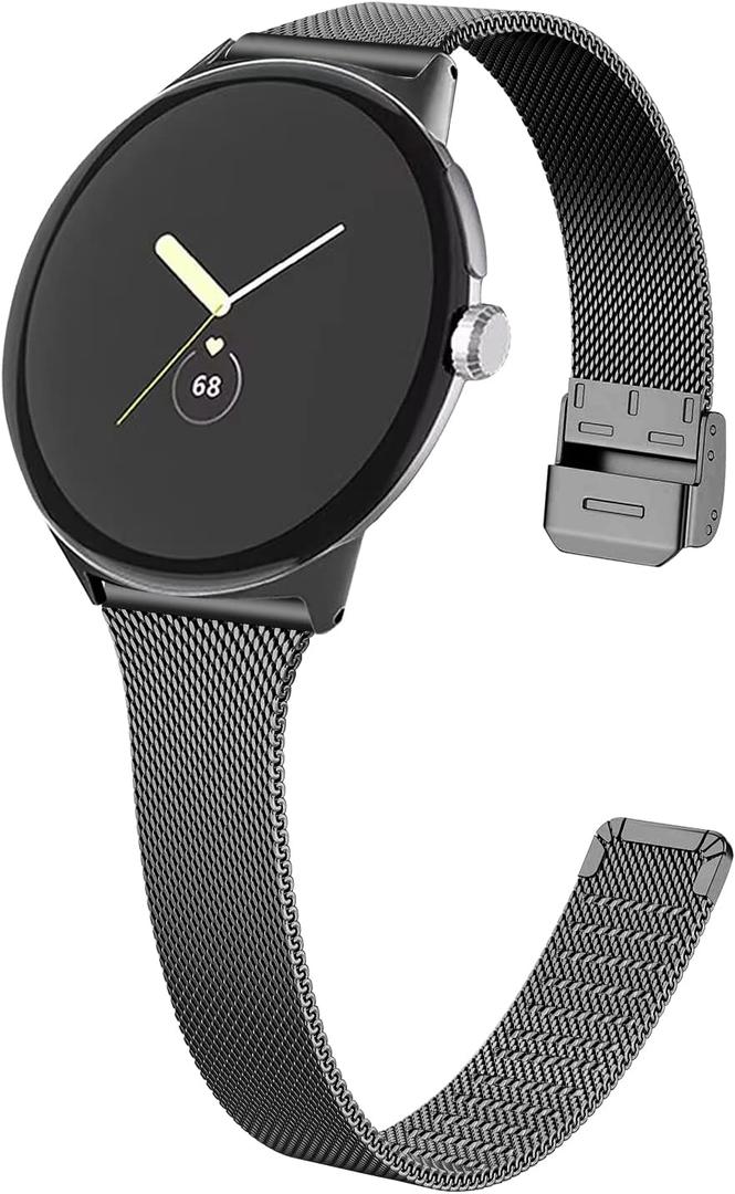 FitTurn Slim Metal Bands for Google Pixel Watch 4 3 41mm/2 1 Band Women Men, Grids Thin Stainless Steel Mesh Loop Snap Clasp Strap Replacement for Pixel Watch 4 3 41mm Fitness & Health Tracker