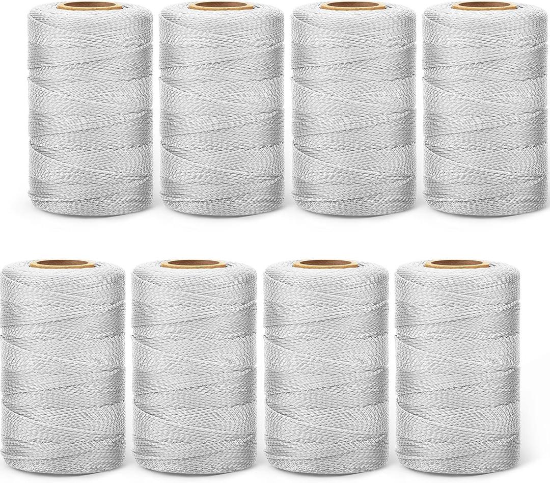 Woanger 8 Rolls Mason Line 500 Feet Length Braided Mason Nylon String Masonry Nylon Twine for Construction Gardening Crafting DIY Project Workshop (White)