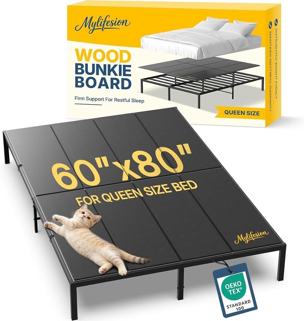 Bunkie Board Queen Size (60x80'') - Extra Sturdy Wood Bed Boards for Slatted Metal Frame, Sleeper Sofa Support Board to Stop Sagging Mattress, Breathable, Quiet, Anti-Slip and Moisture-Resistant