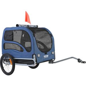 VEVOR Dog Bike Trailer, Supports up to 100 lbs, Pet Cart Bicycle Carrier, Easy Folding Frame with Quick Release Wheels, Universal Bicycle Coupler, Reflectors, Flag, Collapsible to Store (Blue/Black)