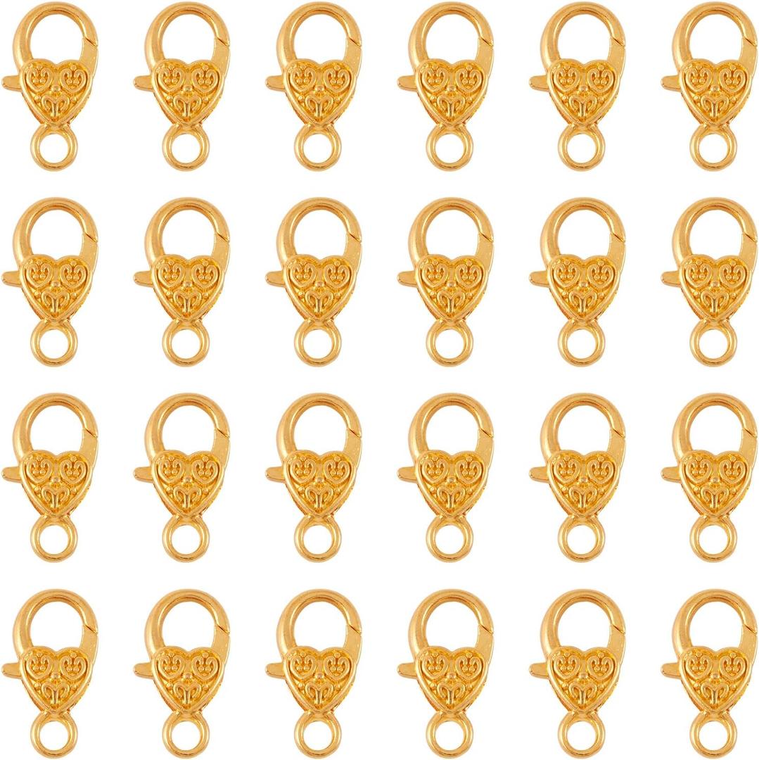 KISSITTY 50-Piece Tibetan Golden Large Heart Lobster Claw Clasps 1x0.55 Inch Jewelry Making Findings