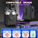 2 x R-fun AirPods 2 Case 2019 with Lock & Cleaning Kit, Keychain, Magnetic Lid, Carbon Fiber Protective Case, Compatible with AirPods 2nd/ 1st Generation, Support Wireless Charging, Black
