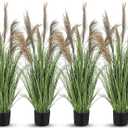 Jexine 4 Pcs Pampas Grass Potted Plants 4 ft Tall Artificial Grass Potted Artificial Greenery Floor Plants Tall in Pot for Housewarming Gift House Garden Bathroom Lobby Outdoor Decoration (Greeny)
