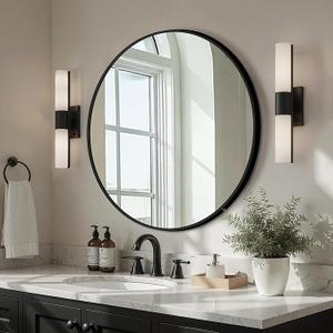 Round Bathroom Mirror for Wall, 22 inch Circle Bathroom Mirrors for Over Sink, Modern Circular Metal Frame for Vanity, Entryway, Bedroom, Living Room(Black)