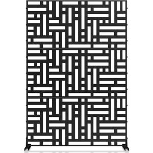 Metal Privacy Screen 72" H x 47.2" Decorative Outdoor Privacy Screen Privacy Panel with Stand for Balcony Deck Patio Lawn Garden, Privacy Fence (Black-Street)