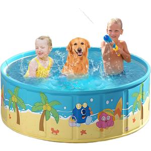 Foldable Swimming Pool for Kids 62.9"x17.7" Hard Plastic Portable Dog Pool Anti-Slip Collapsible Pets Bathtub Kiddie Pool Indoor Outdoor Backyard (JellieMons 63'')