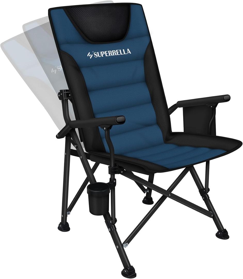Supperella Movable Backrest Camping Chair for Adults with Cup Holder Folding Lawn Chairs for Outdoor Activities, Sports, Travel & Picnic, High Back