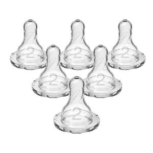 Dr. Browns Natural Flow Level 2 Narrow Baby Bottle Silicone Nipple, Medium Flow, 3m+, 100% Silicone Bottle Nipple, 6 Count (Level 2, Medium Flow, 3m+)