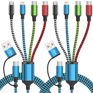 Travle USB A/C 4 in 2 Charging Cords, Dual Type C Multi Charging Cable, Universal Charging Cables for All Devices, iPhone Charger Cord for iPhone Series/Samsung/Tablets/PS