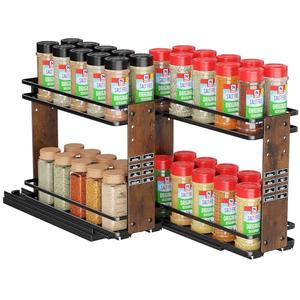 Nieifi Pull Out Spice Rack Organizer, 2 Tiers, Wood Grain, Spice Organization for Cabinet, Height Adjustable, Easy to Install, Wood Grain