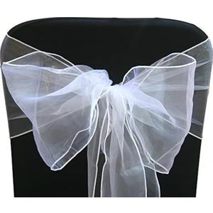 Elegant Organza Chair Sashes Sheer Fabric Sashes for Weddings, Parties, and Special Events – (Pack of 20 Pieces, White)