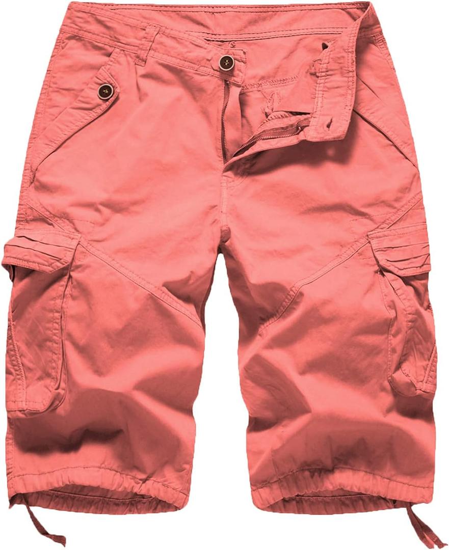 FOURSTEEDS Women's Casual Fitted Multi-Pockets Camouflage Twill Bermuda Cargo Shorts (10, Coral Essence)