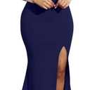YMDUCH Women's Off Shoulder High Split Long Formal Party Dress Evening Gown (Small, Navy)