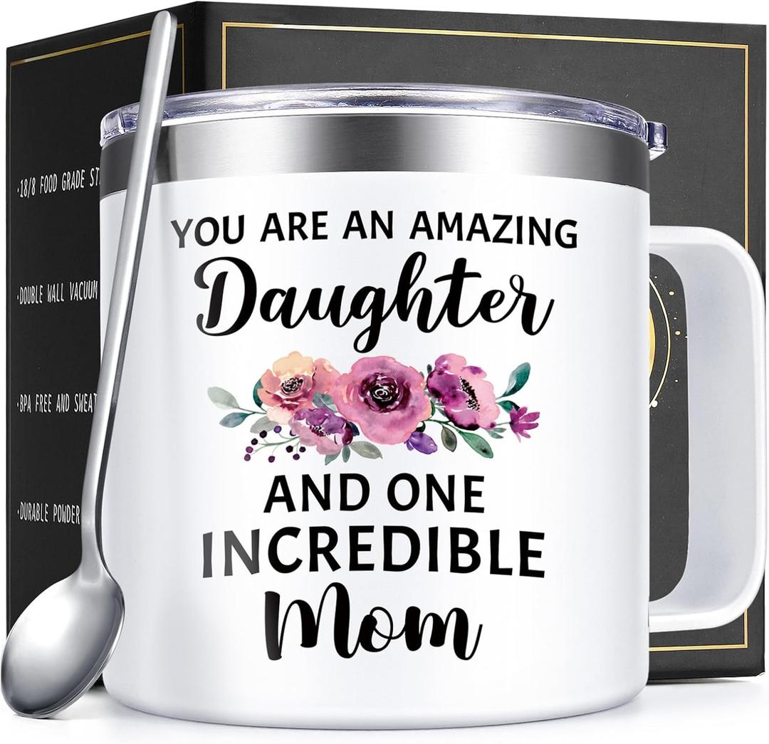Lifecapido Daughter Gifts from Mom, 14oz Insulated Coffee Mug, Christmas Mothers Day Gifts for Daughter, Cream