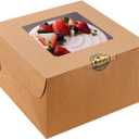 SmilerSmile 24pcs Cake Boxes 10x10x5 Inches Brown Square Bakery Boxes with Window Pastry Boxes for Cake, Pastries, Chocolates, Cookies, Pie, Birthday Party, Wedding/10 Inch