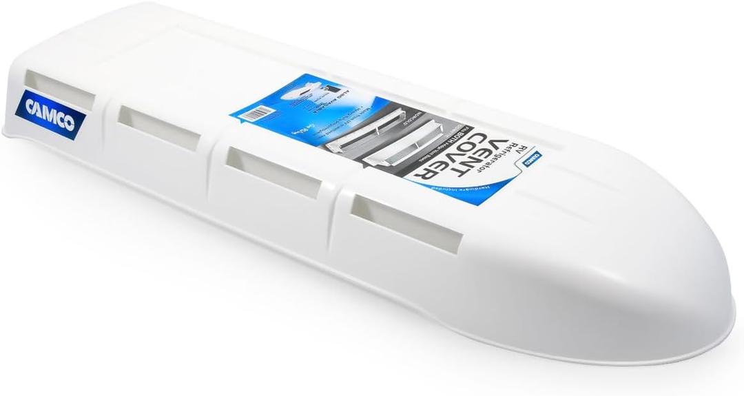 Camco RV Refrigerator Vent Cover | Features a Streamlined Low-Profile Design, Easy Installation, a Heavy-Duty Plastic Construction, and is Compatible with Dometic and Norcold Bases (21019)