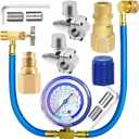 Refrigerator Freon Recharge Hose with Gauge Kit-A/C R134a R12 R22,Universal Retrofit Valve,with BPV31 Bullet Piercing Tap Valve,R134a Self-Sealing Adapter for Home/Car A/C Refrigerant System (5)