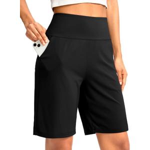 G Gradual Women's Bermuda Long Shorts with Pockets 9" High Waisted Knee Length Shorts for Women Walking Athletic Workout (Small, Black)