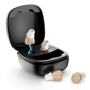 Invisible CIC Hearing Aids for Seniors, Rechargeable In-the-Canal OTC Hearing Amplifier with 3-Level Volume Control, DSP Noise Reduction, Portable Charging Case