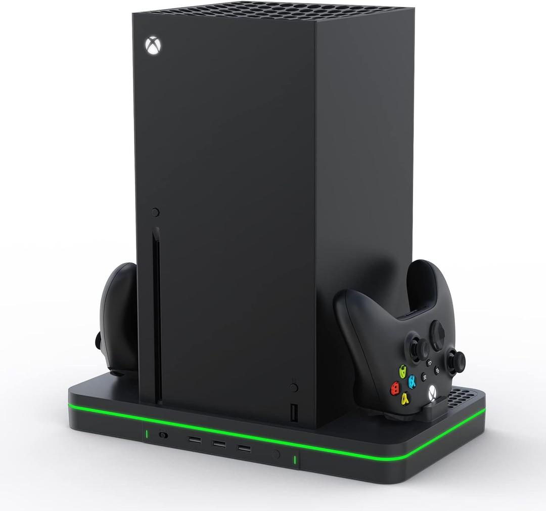 Charging Stand with Cooling Fan, CODOGOY Vertical Stand Compatible with Xbox Series X/S Console and Controller, Vertical Dual Controller Charger Station Dock Accessories with 3 USB Ports, black