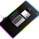 Cacoy 40" x 20" RGB Mouse Pad XXL, Extended Desk Mat with Smooth Surface and 9 Lighting Effects, LED Lighting Desk Pad with Stitched Edges and Non-Slip Rubber Base, Gaming Computer Mouse Mat, Black