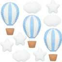 Poen 10 Pcs Star Hot Air Balloon and Cloud Nursery Decor Western Wall Decor for Bedroom Mini Felt Clouds Stars Hot Air Balloon Nursery Felt Wall for Kids Baby Bedroom(Blue)