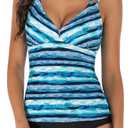 Tankini Swimsuits for Women Criss Cross Back V Neck Adjustable Straps Two Piece Bathing Suits with Bikini Bottom (Blue, M)