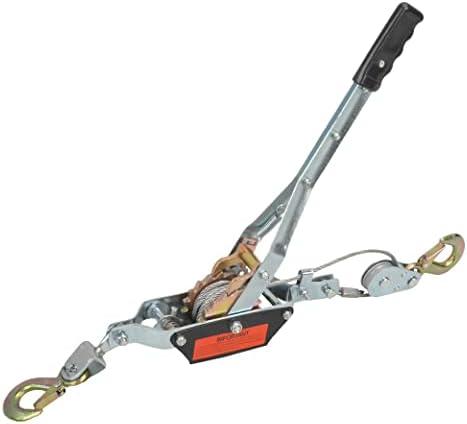 TBAPFS 2 Ton Heavy Duty 2 Hook Steel Cable Dual Gear Power Puller Come Along Chain Winch Ratchet Tool, Automotive Hoist Hand Winch Cable Puller Stretcher Lift