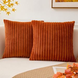 Kevin Textile Fall Pack of 2 Corduroy Soft Soild Decorative Square Throw Pillow Covers Set Cushion Cases Pillowcases for Sofa Bedroom Car 18 x 18 Inch 45 x 45 Cm Rust