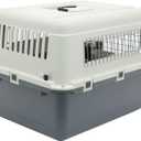 SportPet Airline Compliant MEDIUM 24.25" Travel Dog Kennel-Durable Plastic Airline Pet Carrier w/Removable Wheels & Food Bowls, Collapsible Indoor/Outdoor Dog Kennel, Dogs up to 23"L & 15"H-Cream/Gray