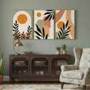 3 Pcs Mid Century Modern Boho Sun Canvas Wall Art Neutral Abstract Minimalism Bohemian Mountains Plants Pictures Wall Decor Posters Prints Artwork for Bedroom Living Room Home Decoration, 16x24in-Canvas