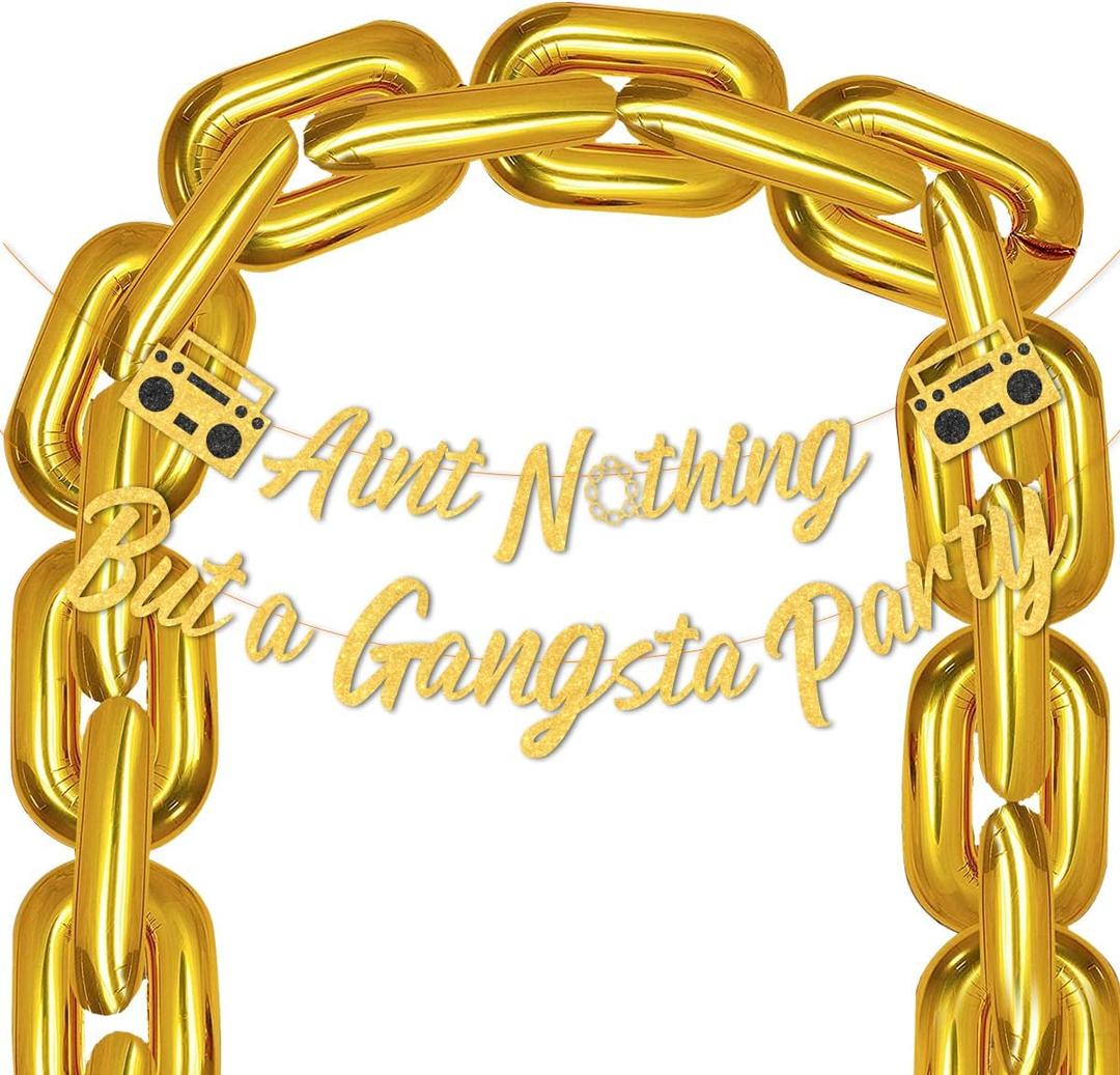Hip Hop Party Decorations Ain't Nothing But a Gangsta Banner Jumbo Chain Balloons Retro 70s 80s 90s Inflatable Radio Boombox Decor