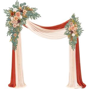 Artificial Arch Flowers Kit(Pack of 4),2Pcs Artificial Flower Arch Decor, 2Pcs Drapes, Ceremony and Reception Background Rose Decoration, Terracotta Champagne Floral Party Outdoor Decor