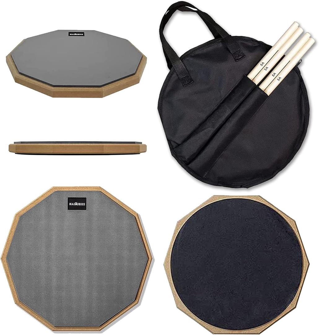 HAIRIESIS Snare Drum Practice Pad,12-Inch Practice Drum Pad,Double Sided Silent Drum Pad and Sticks,Drum Pads Carry Bag (gray01)