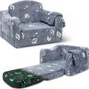 Comfy Toddler Couch and Chair for Kids with Blanket, 2-in-1 Soft Plush Fold Out Kids Sofa Chairs for Girls and Boys, Convertible Sofa to Lounger for Playroom, Glowing Starry Sky (Blue)