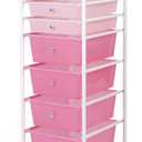 Humble Crew 8 Drawer Rolling Storage Cart with Wheels, Slim Plastic Organizer Trolley for Crafts, Office, School, Makeup & More, Metal Frame, Pink