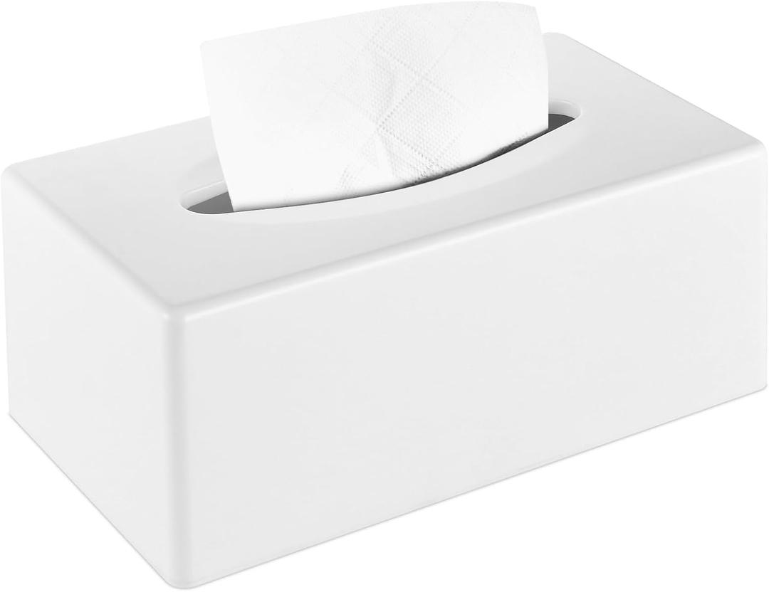 Y-in Hand Tissue Box Cover, Rectangular Facial Tissue Holder with Bottom, Decorative Storage Box for Bathroom Vanity, Countertops, Dressers, Night Stand, Car, RV, Parlors and Offices - White
