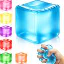 4 x Squishy Ice Cube Stress Balls, Slow Rising Stress Relief Toy, Squeeze Ball Fidget Toys for Adults Teens Boys Girls, Sensory Toys for Kids with Autism, Party Favors Gifts (Blue)
