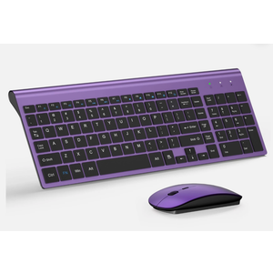 Wireless Keyboard and Mouse Ultra Slim Combo, TopMate 2.4G Silent Compact USB 2400DPI Mouse and Scissor Switch Keyboard Set with Cover, Batteries Included, for PC/Laptop/Windows/Mac  Purple Black