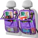 LUCMO Car Backseat Organizer with Tablet Holder-2 Pcs,6 Storage Pockets Car Storage Organizer with Foldable Food Tray,Protectors Kick Mats Travel Accessories-Dark Purple
